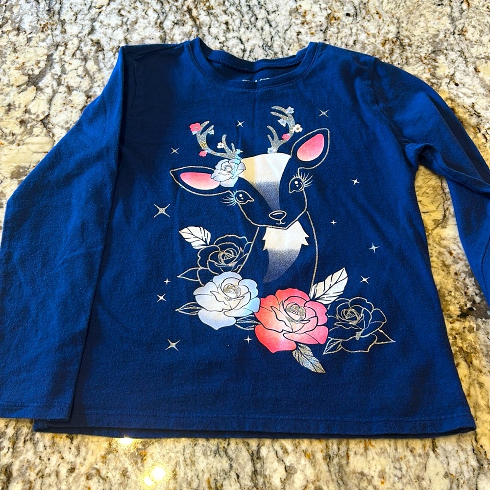 The Children's Place Blue Long Sleeve Tee with Deer and Floral Design